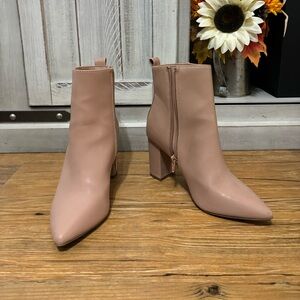 JustFab Block Heeled Bootie - Nude